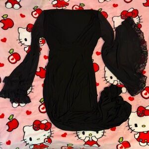 SHEIN Black Maxi Dress With Slits and Bell Sleeves Size M